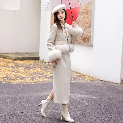 香风套装中女202身4冬装新款新小式洋派狐狸毛羽绒内ZYA8106里半