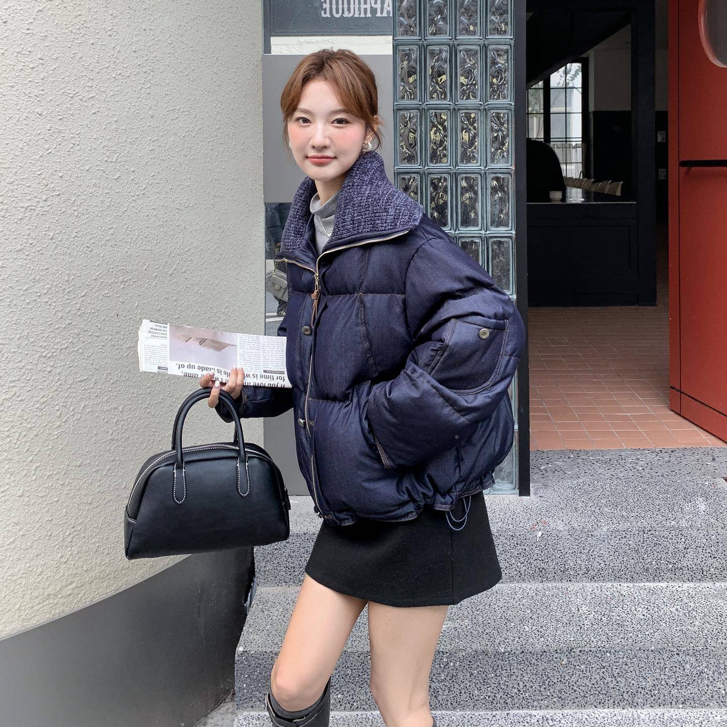 设加计藏青色今流年行白鸭绒羽绒服女冬季新款小个子感c307-891厚