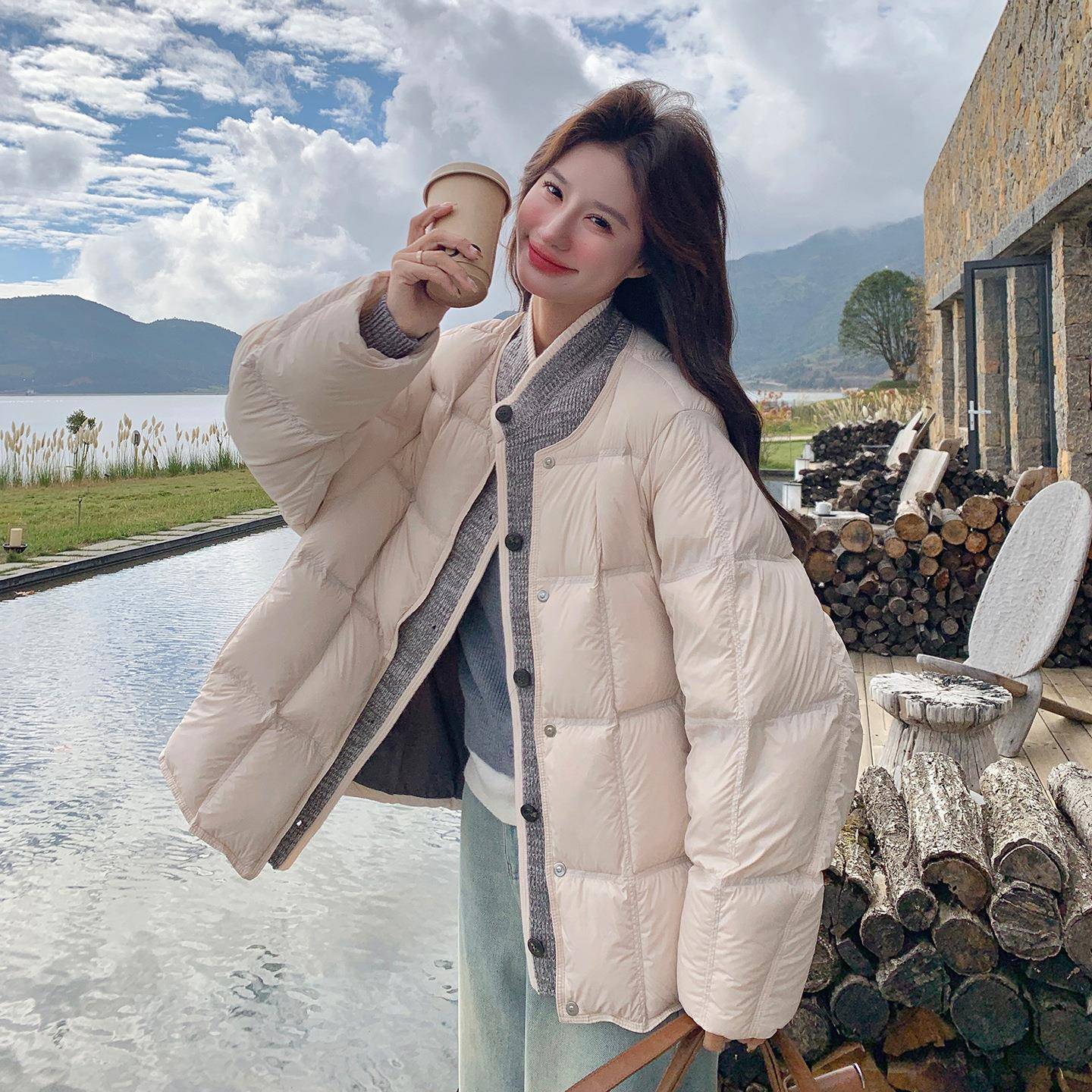 2B146-13韩温柔泡芙绒服女冬季新款撞9羽色拼接洋气独特别致加厚0