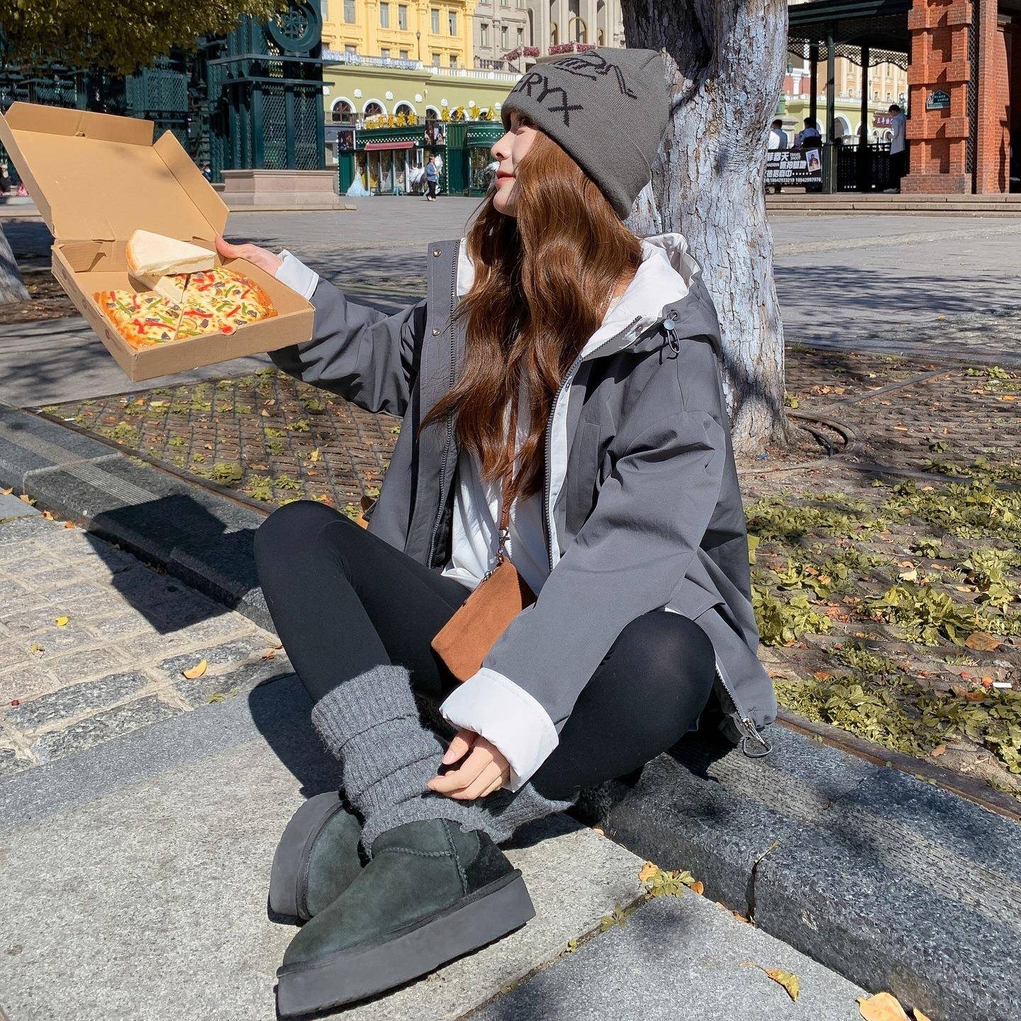 工装连小女帽灰色羽绒棉服派克服冬季2025新款巨个子好看棉衣c218