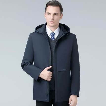 白鹅绒羽绒服8805-L5男士活脱中长款加厚内胆可卸卸里活面拆冬季