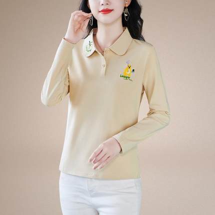 20春25秋翻上季新款女士长袖T恤61-1660秋女装打底衫单件领衣polo
