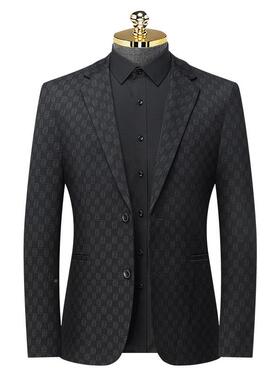 2021205-L5秋冬新款男士西装中青年装韩版休闲潮流修男身黑花服西