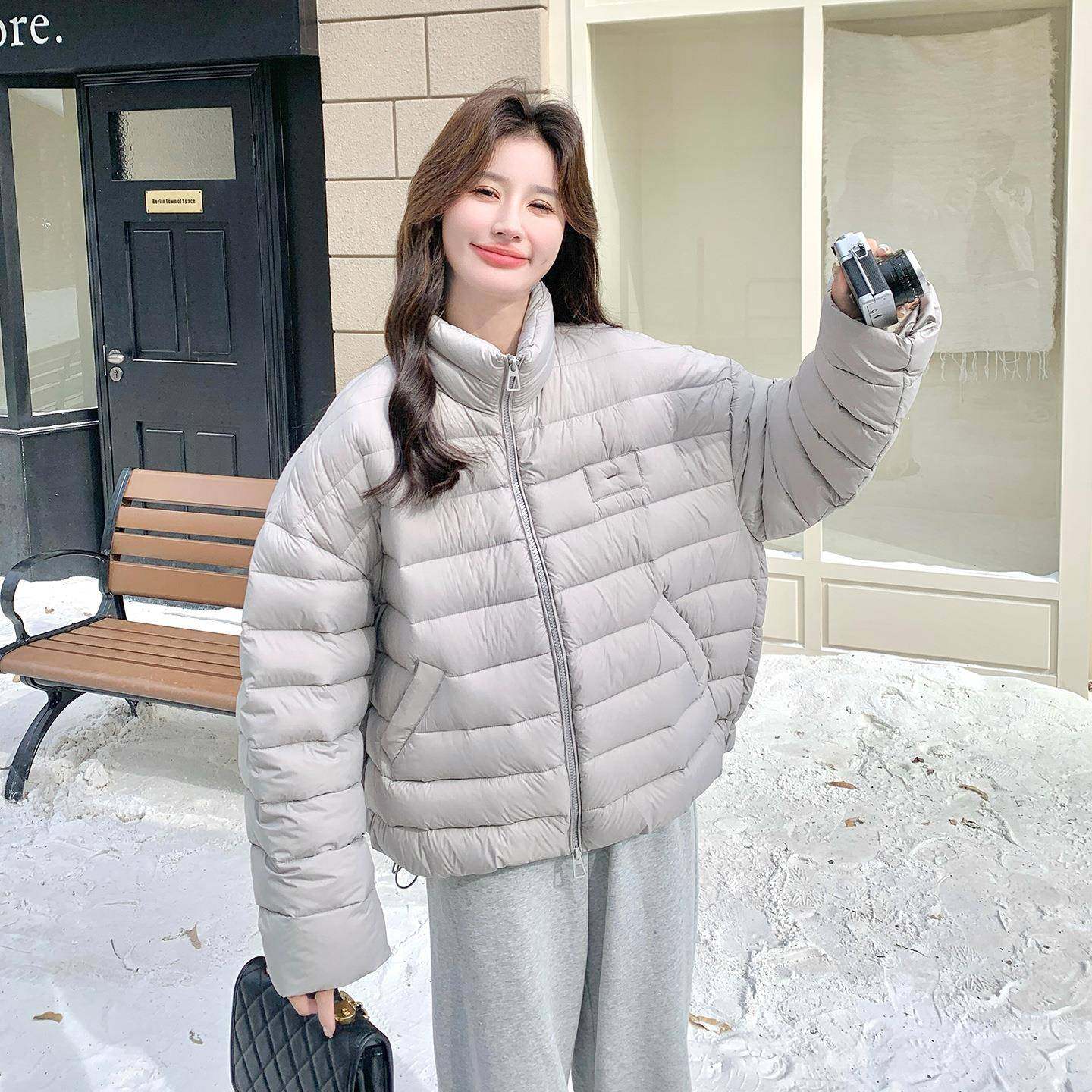 灰色鸭排骨羽绒服女2025冬季新款C139-861浅短小个子款洋气别致90