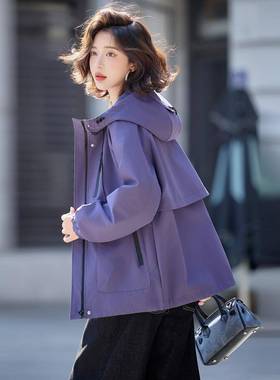 色外帽套女202紫5秋季新小个子宽松休闲百搭款连工装短XWEI5868款