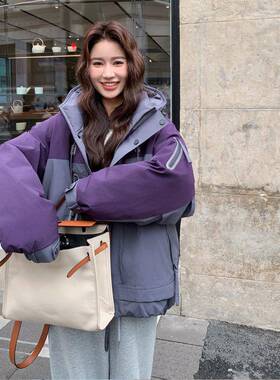 撞色2拼接连帽设计90白鸭绒套女加厚保暖0C100-36025休冬外季新款