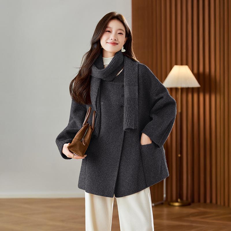 2致025装新呢款女装气质时尚设计感别围巾领双面羊Z2556-10毛外套