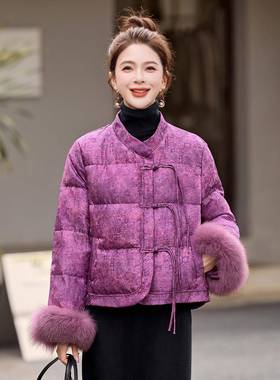 紫色新式毛绒中拼接短款羽服女202绒5年冬小个子减龄白ZAI8157Q鸭