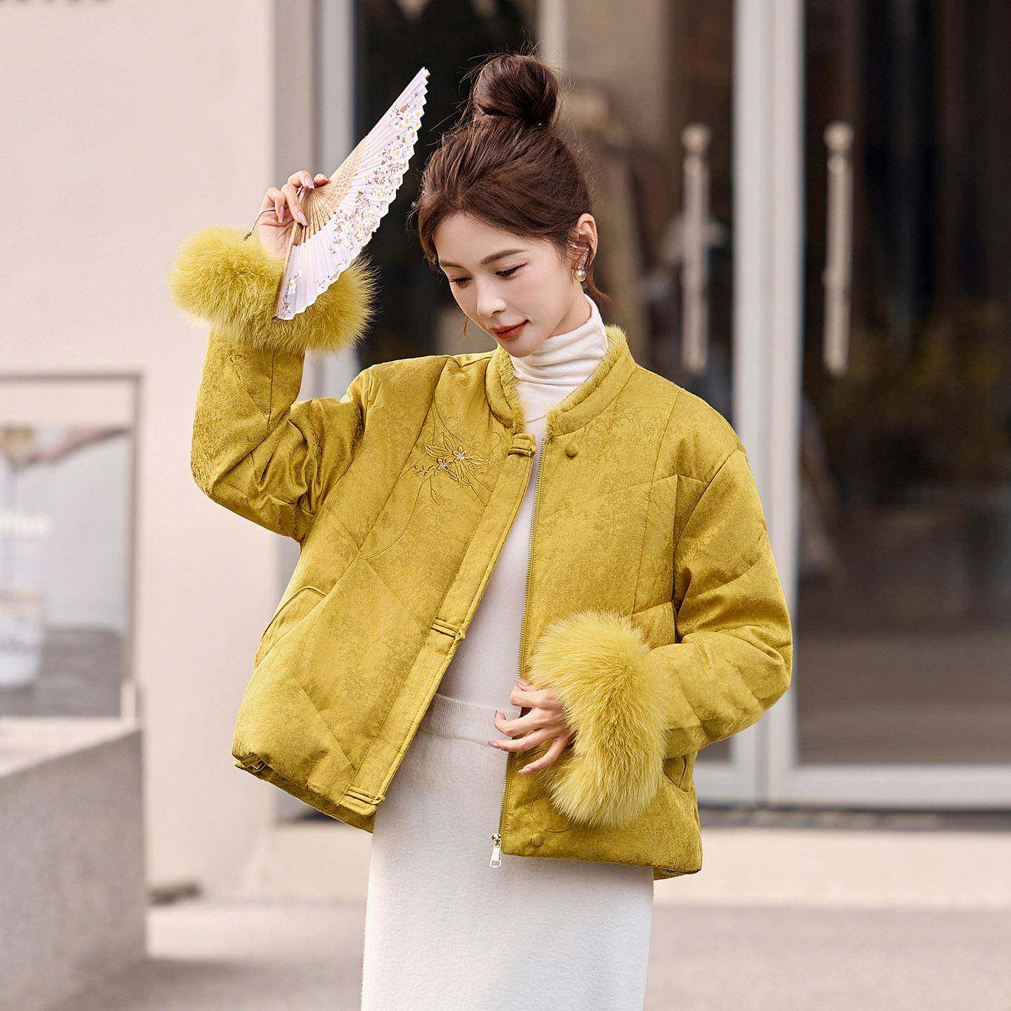 新时中式羽绒服女冬季2龄0ZLI2561225新款尚高端洋气妈减白鸭绒国