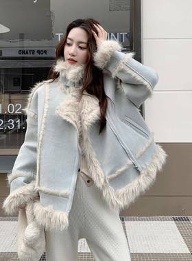 蓝色2皮绒毛B193-930一体女冬外套加加厚025好巨看高级感独特超火