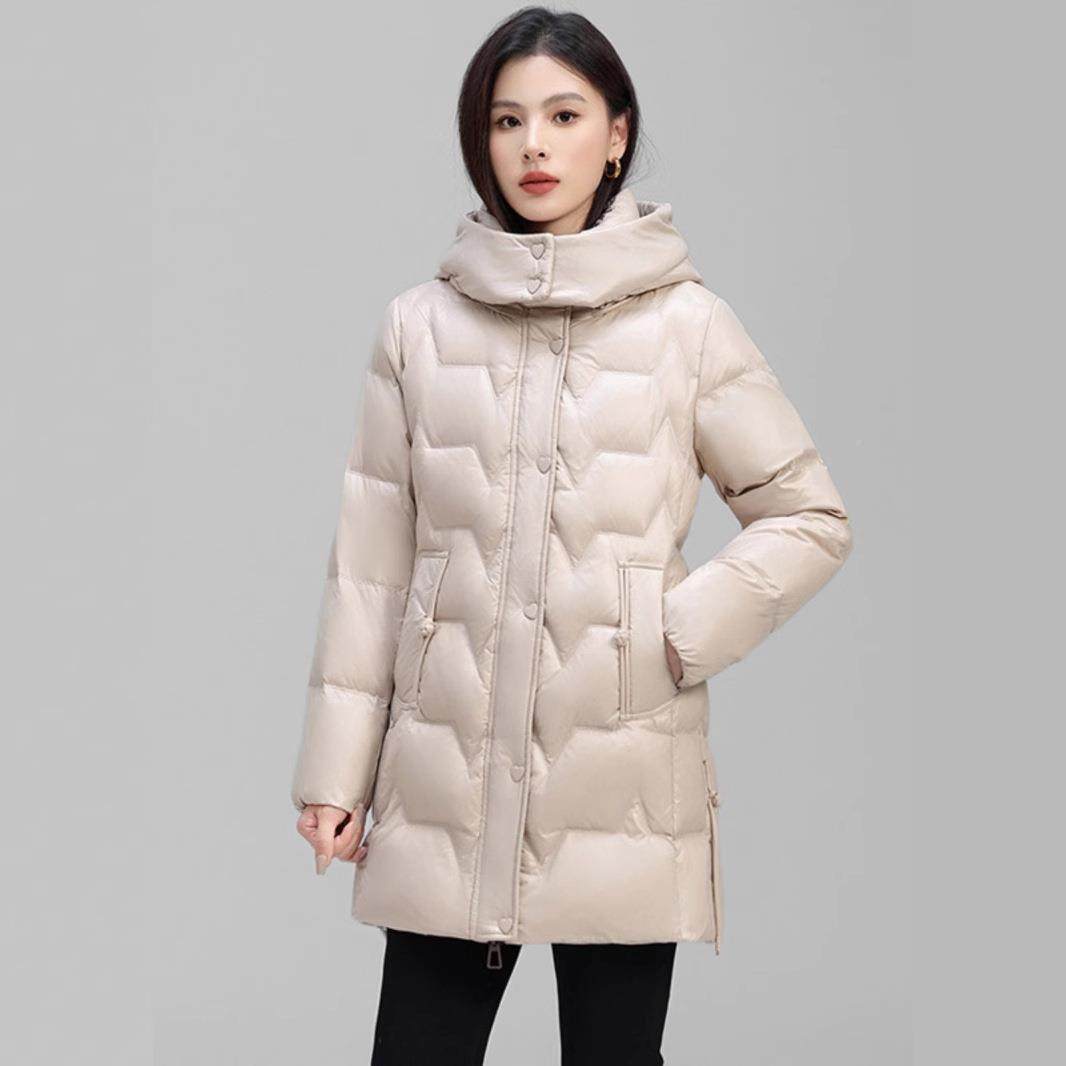 正品贸免洗小个子羽绒服中长款2女089-80692外5冬标9白0鸭绒加厚