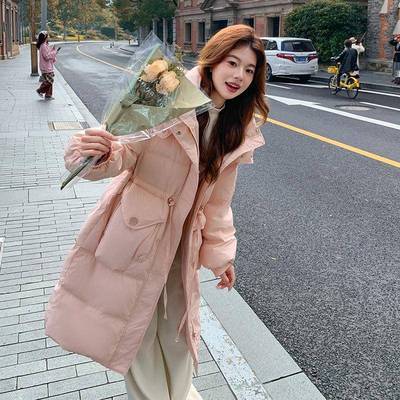 咖啡色美款德宽厚松白鸭绒C090-138羽绒服女冬拉季新款中长小个子