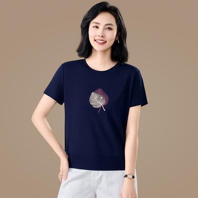 114-1755休闲恤季女夏宽新款松显瘦肤亲透气百搭简约圆领短袖体恤