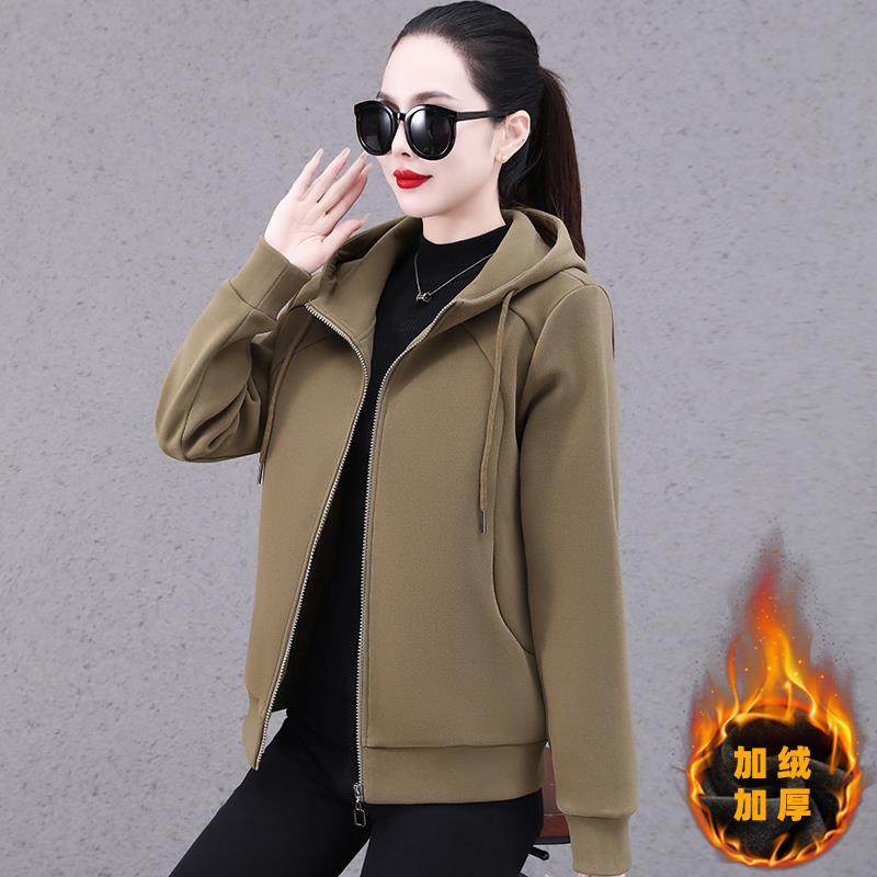 加绒卫衣女新款224爆气款时尚洋84330189秋冬季加厚0连帽拉衫链开