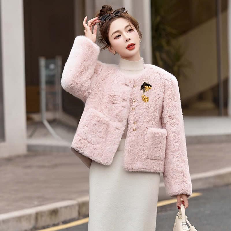 KX8665-1新式两穿毛中洋毛外套女2025冬季新款气减龄保暖面短款上