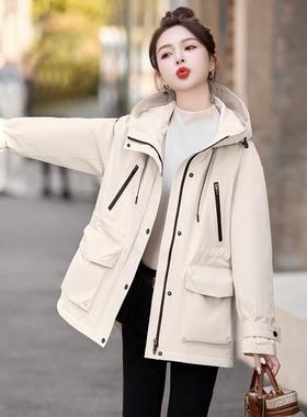 派克工装绒服女冬中长羽款204新小个ZLAN88152子高端收腰保款暖白