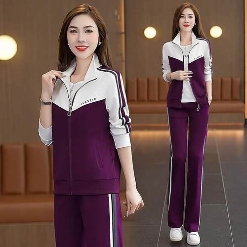 运动套装女春秋季202款年新妈妈宽松时尚82549833洋气三长袖开衫5