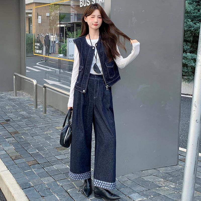 20255秋季新B款女装时尚CB8599-0C显瘦牛仔马甲阔腿牛仔裤休闲裤