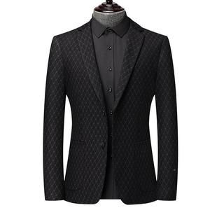 2810 年男士 L轻商务休 格子羊毛闲西服外套秋男冬高端中装 轻奢男装