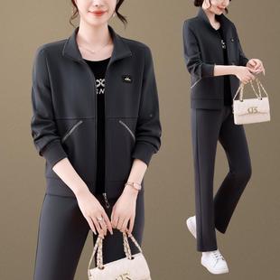中老年运动服套女秋春2装 妈灰色妈宽松减龄显瘦休闲三9634 025新款