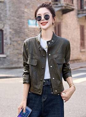 短款时尚外套202装5秋季YB3585-0女新款时尚气PU皮Y衣洋夹克外套