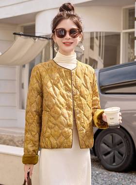 女式棉衣秋冬季T款女装尚新中式国LT2710-1新风提花圆领时百搭薄