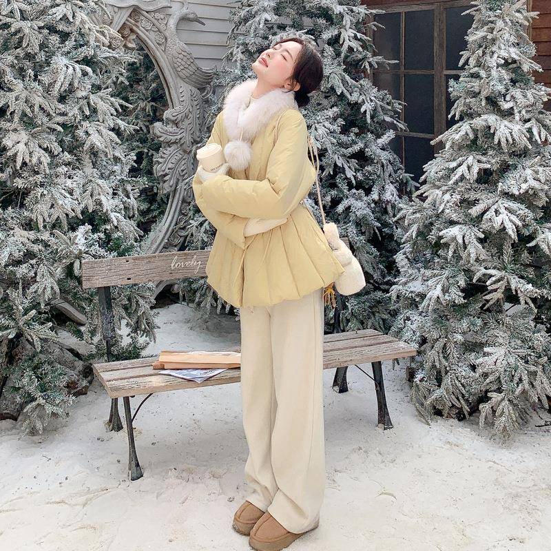 韩系超好看羽服女2025冬季新款C067-971外腰系带绒中长款加厚保收