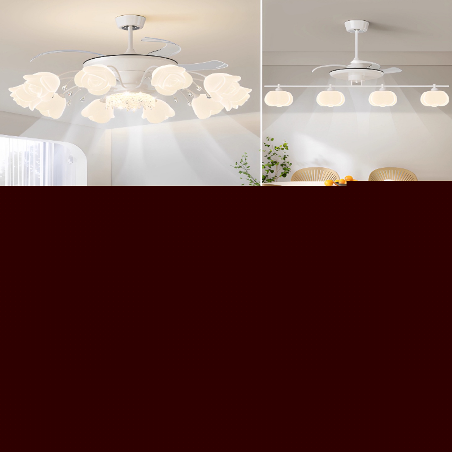 客厅餐厅吊灯隐形电风扇灯一体静音护眼2025新款法式奶油风高级感