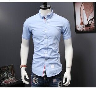 夏爽装个性时尚tb衬衫男短袖欧美休闲修身薄潮男清新衬衣青年大码