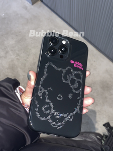 BubbleBean黑色kitty猫闪粉双层二合一华为手机壳适用于苹果15pro