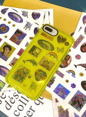 90s GIRL 复古烫金镭射贴纸ins 蝴蝶海豚小李子拍立得手机装饰贴