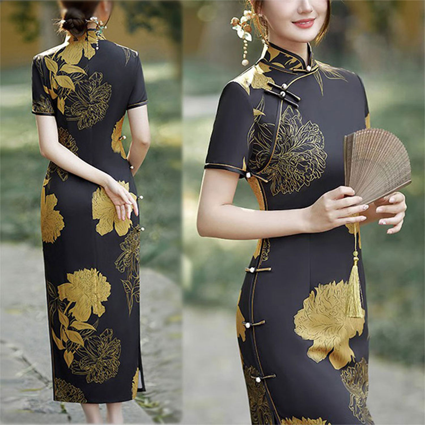 春夏中式长新款缎面少女妈妈旗袍