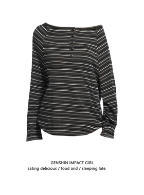 黑色条纹一字肩长袖T恤女秋季新款美式辣妹显瘦露肩设计感上衣sin