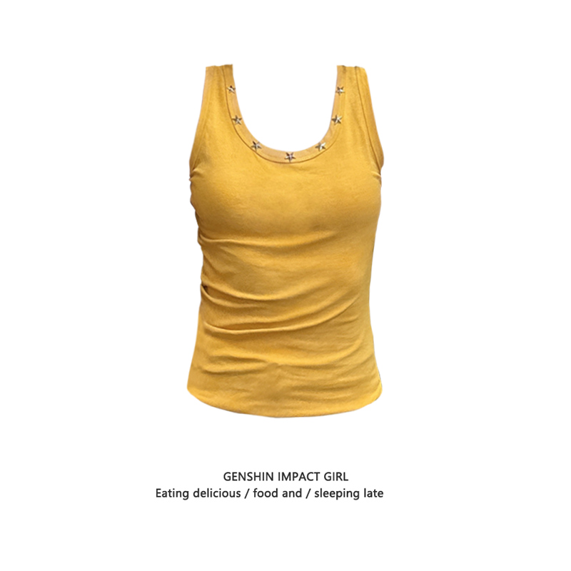 黄色U领柳钉装饰吊带背心女夏季