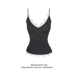 上衣 外穿内搭显瘦短款 纯欲辣妹蕾丝拼接v领小背心吊带女夏季 新款