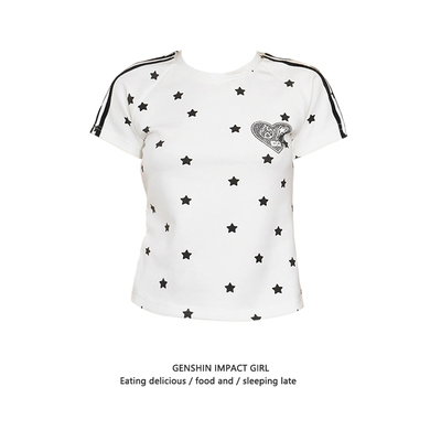 美式复古星星满印花短袖T恤女夏