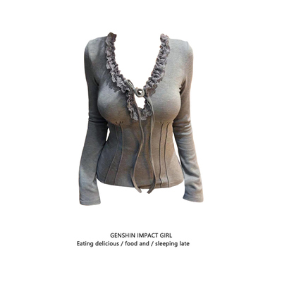 德绒内搭蕾丝花边长袖T恤女秋冬