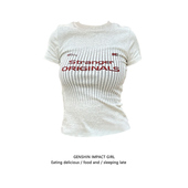 显瘦短袖 T恤衫 新款 甜辣妹圆领修身 夏季 字母印花设计感百搭上衣潮