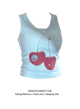 蓝色纯棉背心女夏季外穿水果印花泰式小吊带修身显瘦y2k无袖上衣