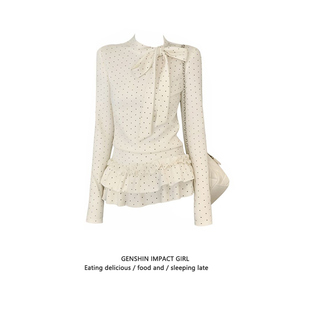 蝴蝶结绑带绑带甜美风花边长袖T恤女新款修身磨毛加厚百搭上衣ins