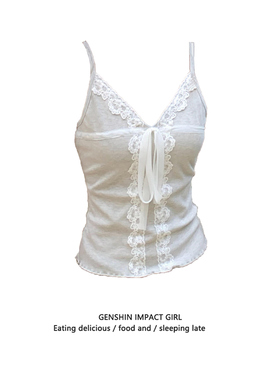 灰色V领小众蕾丝拼接小吊带女夏季修身显瘦性感系带辣妹背心外穿