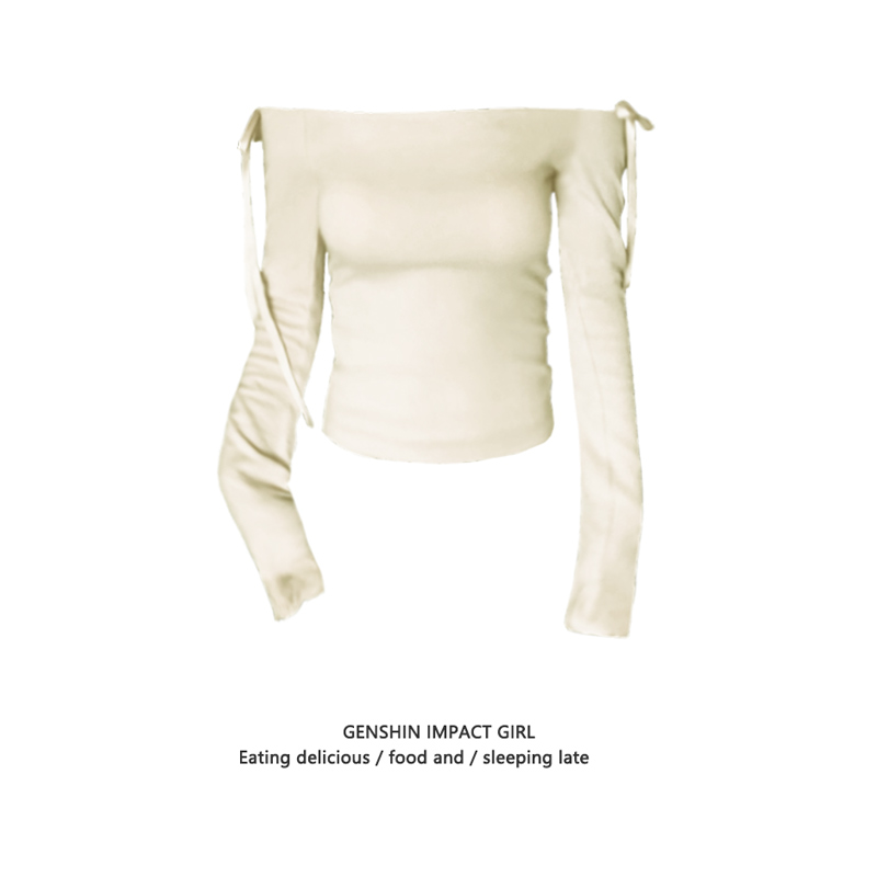 纯欲风蝴蝶结露肩长袖T恤女秋夏