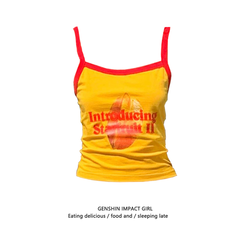 字母印花辣妹美式纯棉吊带背心女