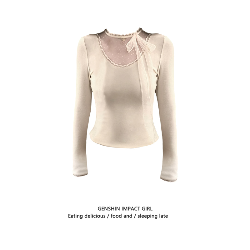 设计感休闲蕾丝花边德绒长袖T恤