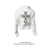 复古短款 外套卫衣秋冬修身 上衣 街头风十字架印花立领拉链开衫 美式