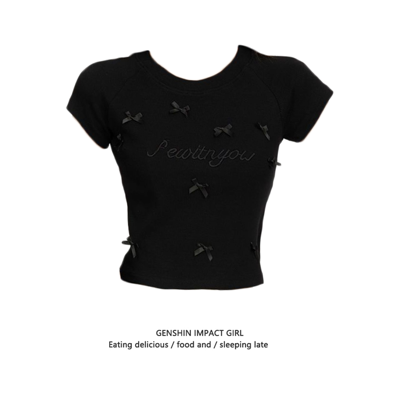 蝴蝶结字母刺绣chic百搭辣妹上衣