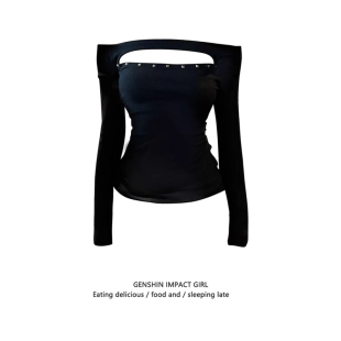 上衣打底衫 一字肩T恤女百搭镂空修身 辣妹显瘦纯欲风长袖 新款 春季