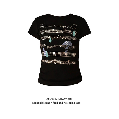 ins潮韩版甜辣妹音符印花短袖女