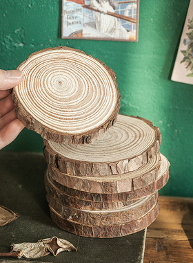 原木片复古年轮实木装饰背景墙圆木片拍摄道具zakka材料手工摆件