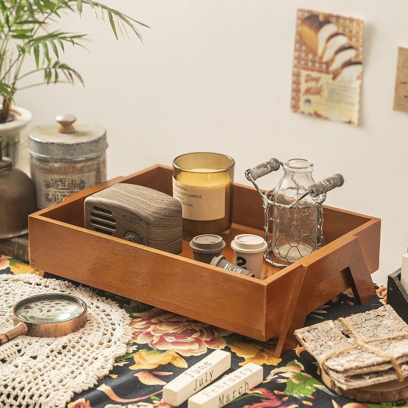 实木质桌面香水收纳盒复古
